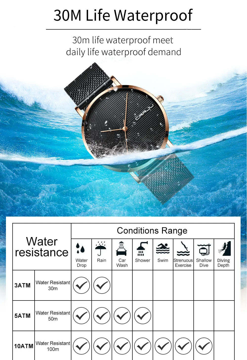 CRRJU часы мужские s водонепроницаемые кварцевые часы из нержавеющей стали мужские деловые военные часы мужские наручные часы Relogio Masculino