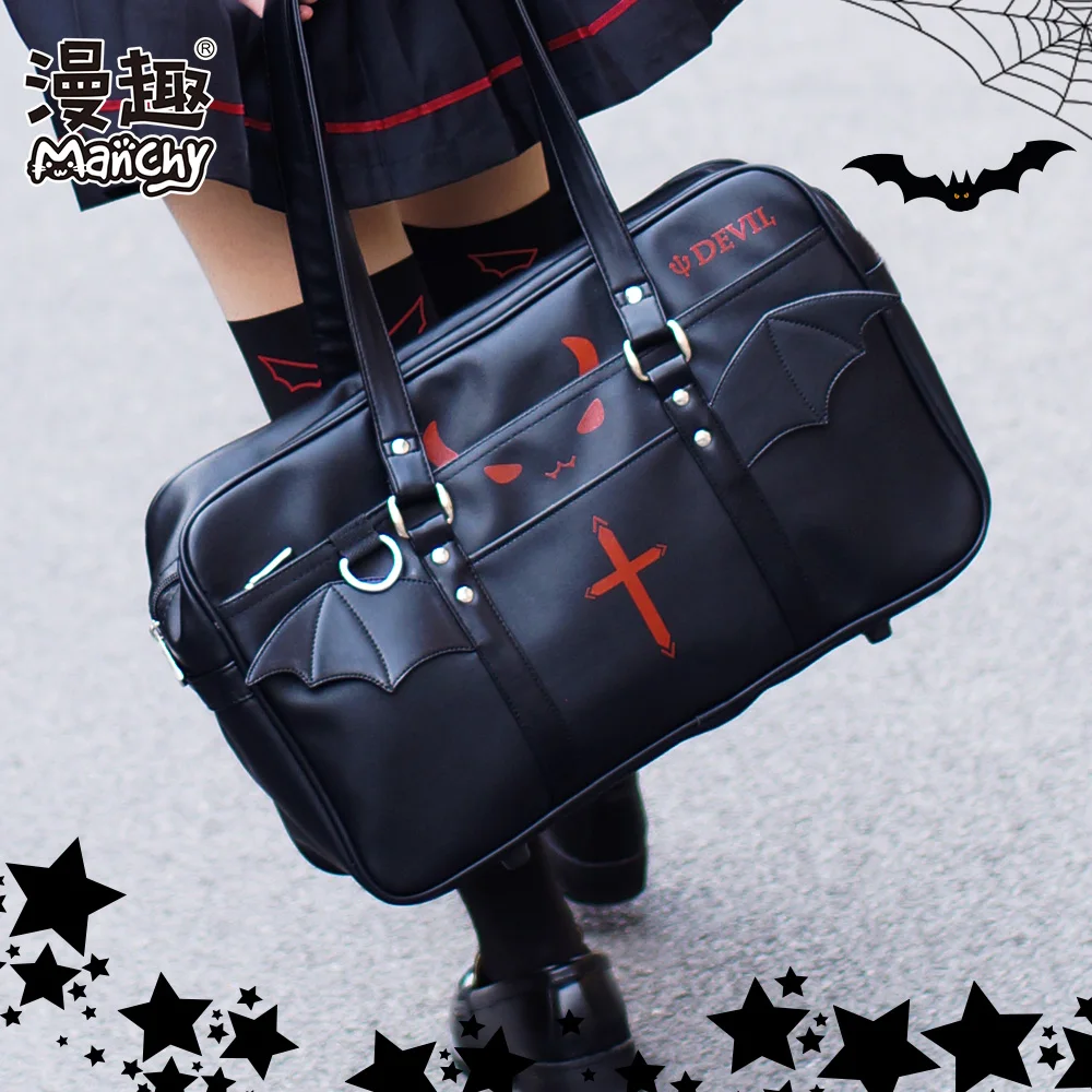 

Anime Little Devil Japanese Harajuku JK Uniform Handbag Tote Single Shoulder Bag PU Black Portable School Students Gift Lolita
