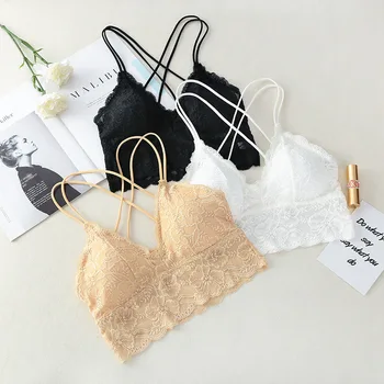 

Women Sexy Lace Bras Seamless Lingerie Deep V Brassiere Backless French Style Bralette Soft pad cup Underwear Intimates #F