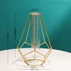 Nordic Simple Golden Glass Vase Hydroponic Plant Flower Vase Iron Geometric Glass Test Tube Metal Plant Holder Modern Home Decor 6