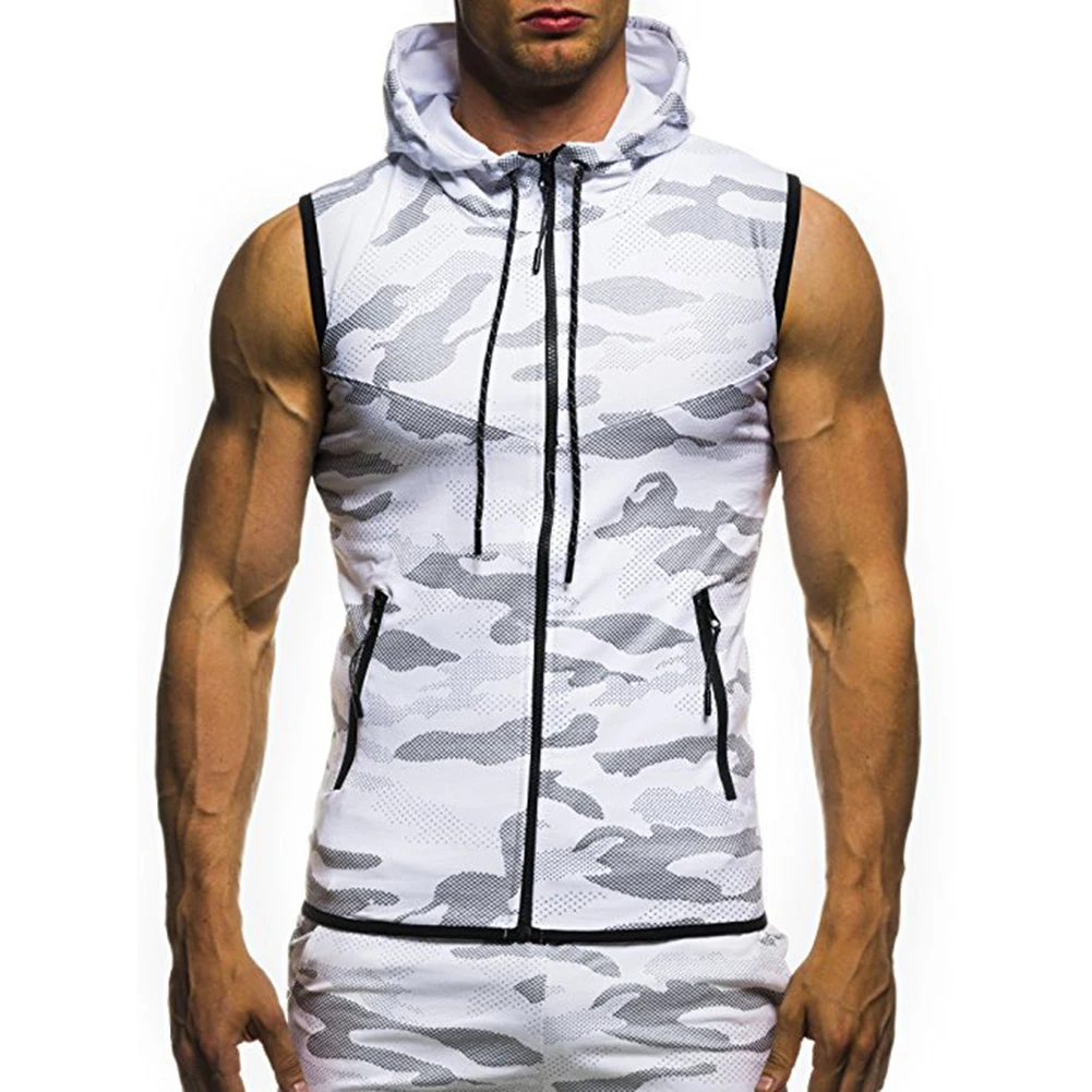 Hombres Culturismo Gimnasios Entrenamiento fatisico Sudaderas sin mangas Hombre Camuflaje casual Sudaderas con capucha Chaqueta