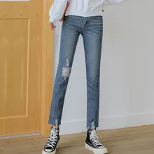 Женские прямые джинсы с высокой талией, новинка, лето, осень, размера плюс, женская уличная одежда, рваные джинсы, джинсовые штаны