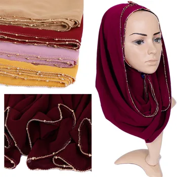 

YILIAN Brand Chiffon Chain Muslim Hijab Scarf Gold Plating Islam Fashion Design Women Scarf