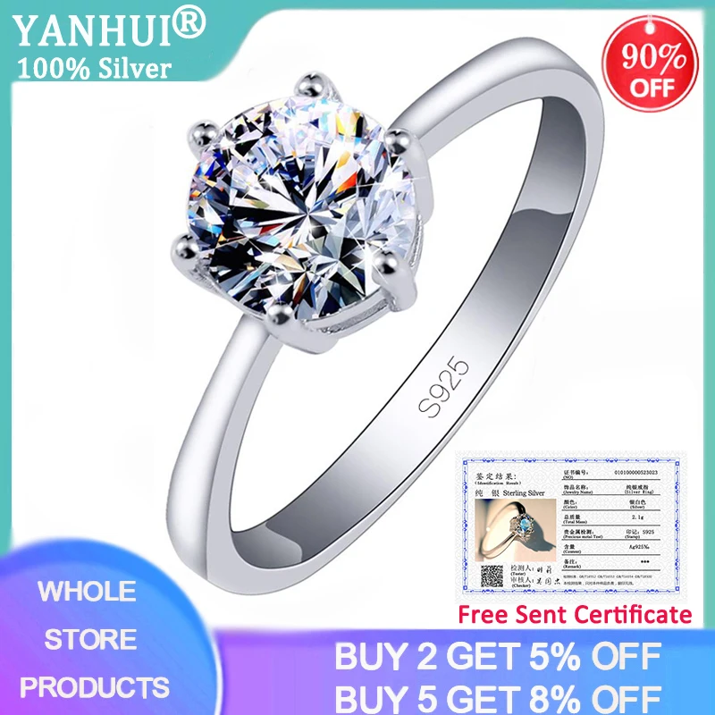 

With Certificate Luxury Female 1.0ct Lab Diamond Ring Real 925 Sterling Silver Engagement Ring Solitaire Wedding Rings For Women