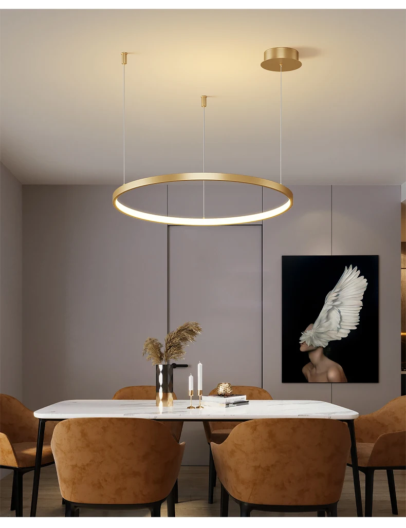 Black Gold White Modern LED Chandelier Lighting Living Study Room Dimmable Indoor Lamps Circle Ring Restaurant Pendant Luminaire gold chandelier