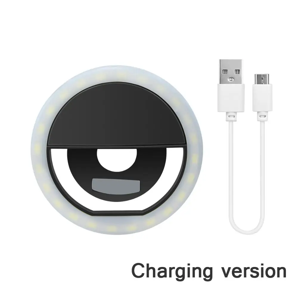 Новинка Светодиодный светильник для селфи для мобильного телефона с зажимом портативный светодиодный селфи-кольцо световая вспышка фотокамера для смартфона iphone - Цвет: Black USB Power