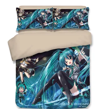 

Fashion Hatsune Miku Bed Linen Set 3D Print Japanese Anime Bedding Set 3pcs Cartoon Microfiber Duvet Cover Bedclothes