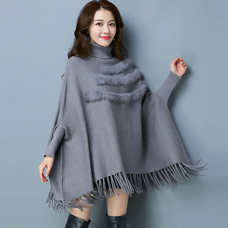 2020 new high-end women's cape-style shawl knitting fashion spring fur decorative sweaters |