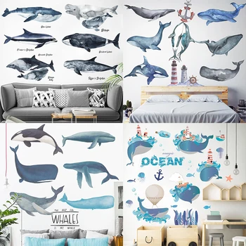 

DIY Cartoon Ocean Animals Whale Dolphin Sharks Wall Stickers for Kid's Room Decor Bedroom Bathroom Decoration art Mural Decals