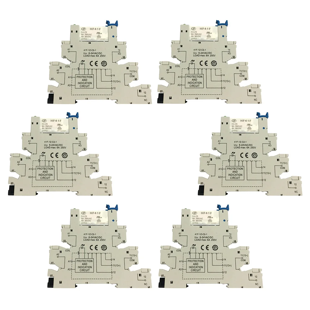 6 Pieces 5 PIN Relay Socket 6-24V AC/DC 6A Use with HF41F PCB Relay Module For Hongfa