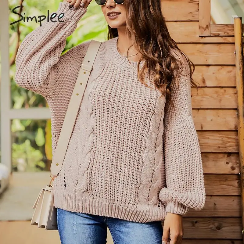 Simplee сексуальный женский пуловер с вырезом сзади Свитера рукавами-фонариками