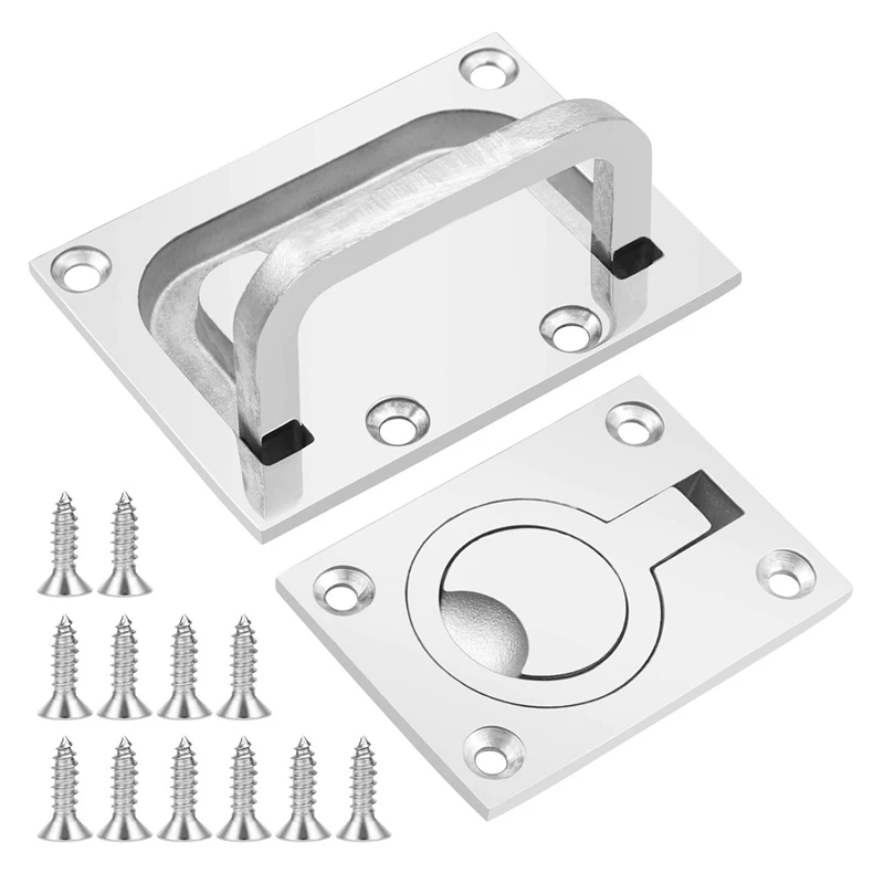 

2 Pack Ring Pull Handle, Marine Grade 316 Stainless Steel Boat Ring Hatch Pull Flush Lift with Mount Screws,Two Sizes (3 x 2-1/4