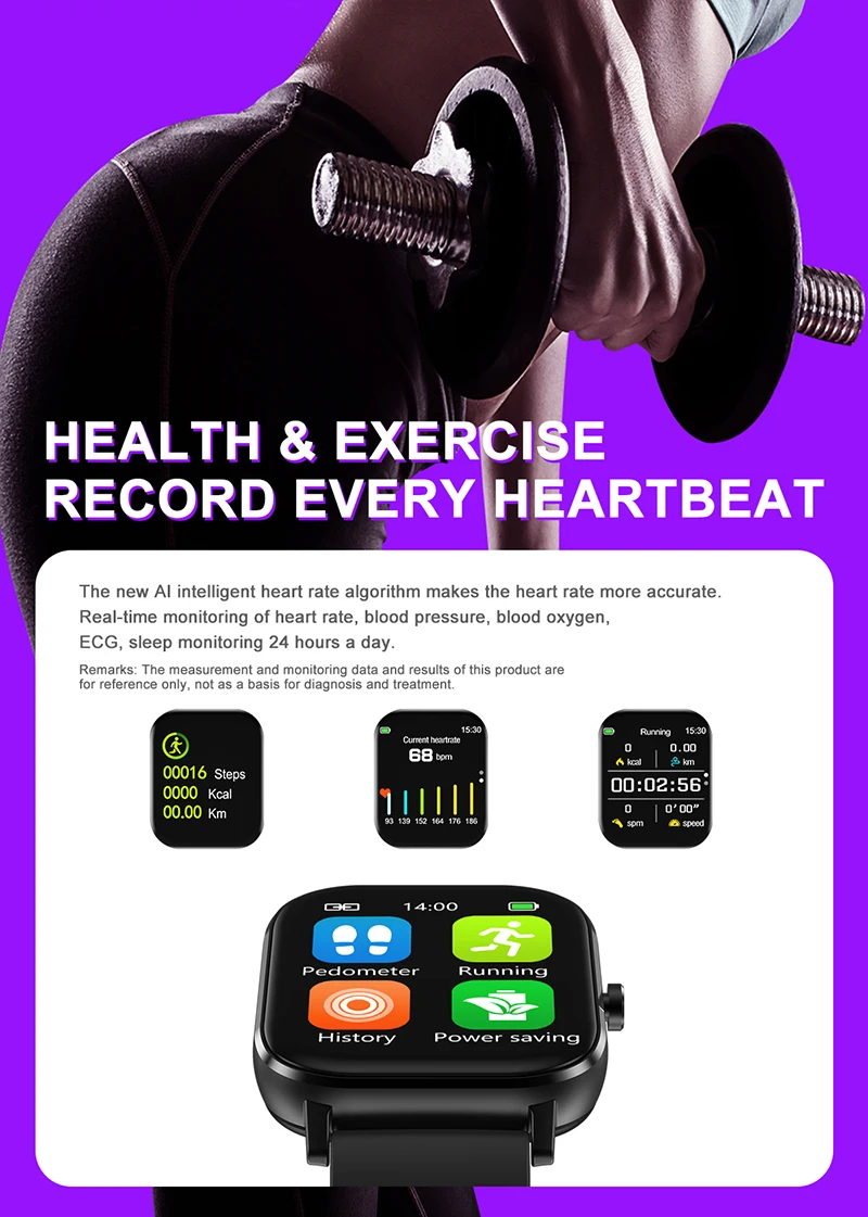 Fitbit Style Sports Smart Watch Heart Rate Blood Pressure Monitor ECG