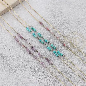 

One Fashion Jewelry Semi-Precious Stone and Gold Plated Brass Chain Long Necklace - 1200mm (BE188)