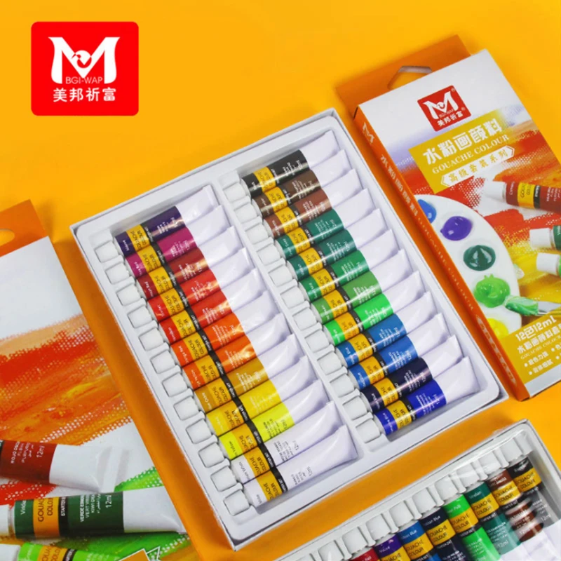 

Water-resistant 24 Colors 12ML Tube Acrylic Paint set color Nail glass Art Painting paint for fabric Drawing Tools For Kids DIY