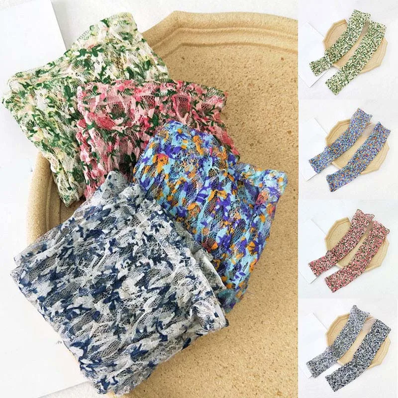 

Summer Sunscreen Ice Silk Arm Cuff Soild Arm Sleeve Arm Cover Printing Summer Lace Sunscreen