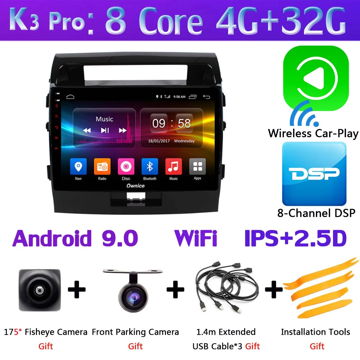 360 ° панорамный Android 9,0 4G+ 64G gps радио CarPlay SPDIF DSP автомобильный мультимедийный плеер для Toyota Land Cruiser 200 LC200 2007 - Цвет: K3 Pro CarPlay