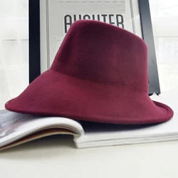 Elegant Women Felt Hat Ladies Winter Hats Wide Brim Fedora Special Tilt Asymmetrical Brim Wedding Church Party Hat Millinery Hat