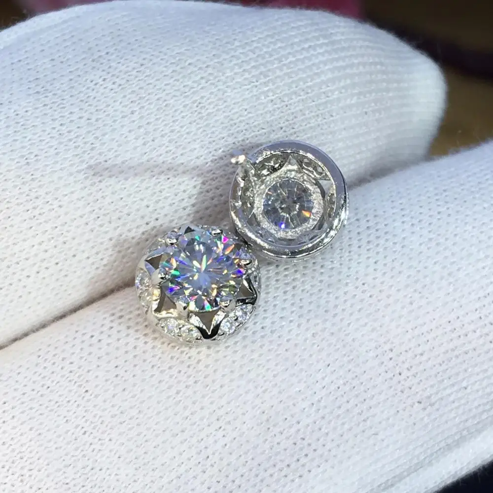 Поэтический еврей магазин Круглый Муассанит вырезанный всего 1.00ct Алмазный тест прошел моассанит серебряные серьги-гвоздики