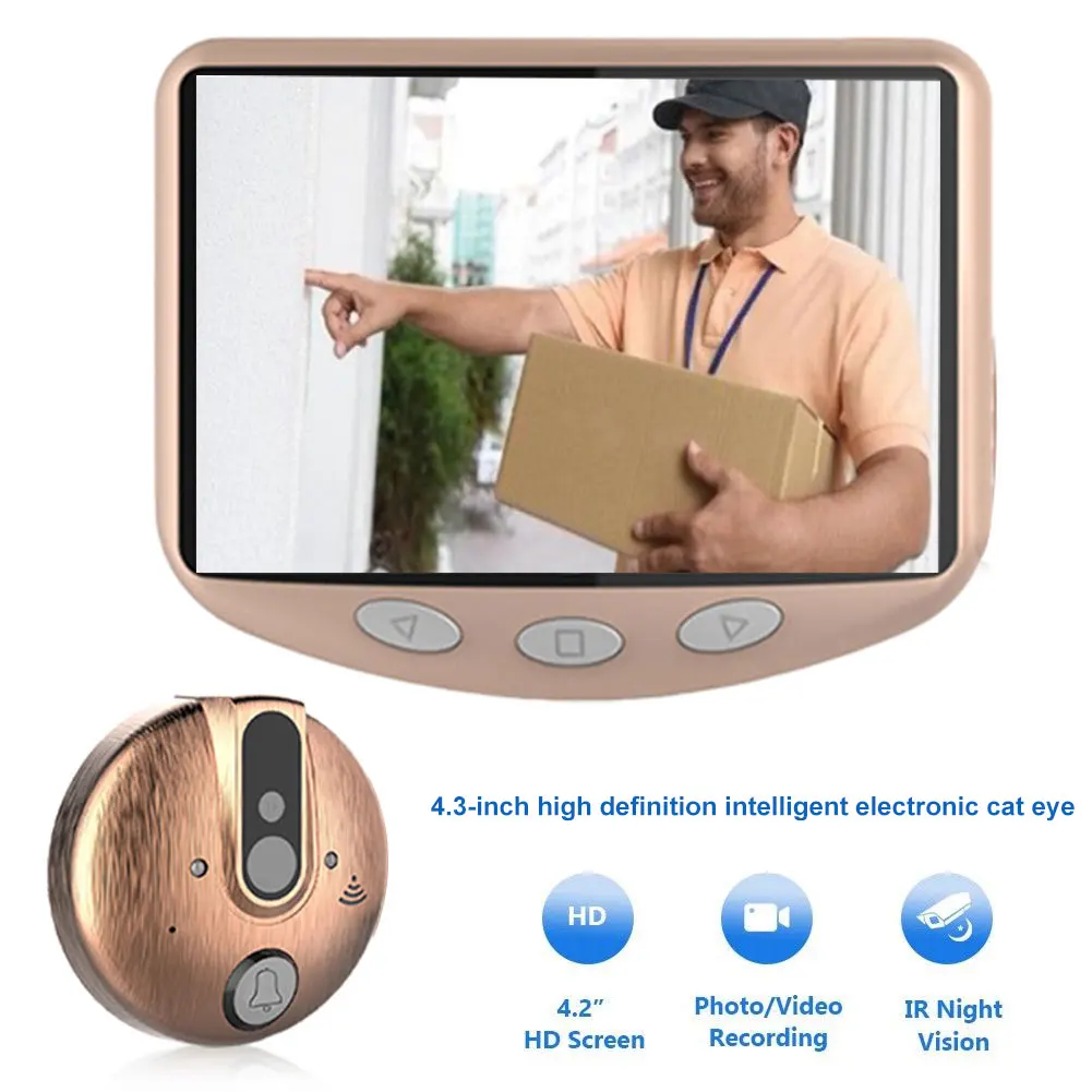 

HD 720P Anti-theft Video Hotel 4.3 Inch Night Vision Peephole Viewer Photo Smart Doorbell Wide Angle Camera Recording Security