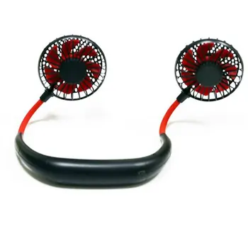 

Black Hands Free Aromatherapy Folded Double Headed Fan Mini Usb Portable Rechargeable Hanging Neck Lazy Plastic Sports Fan