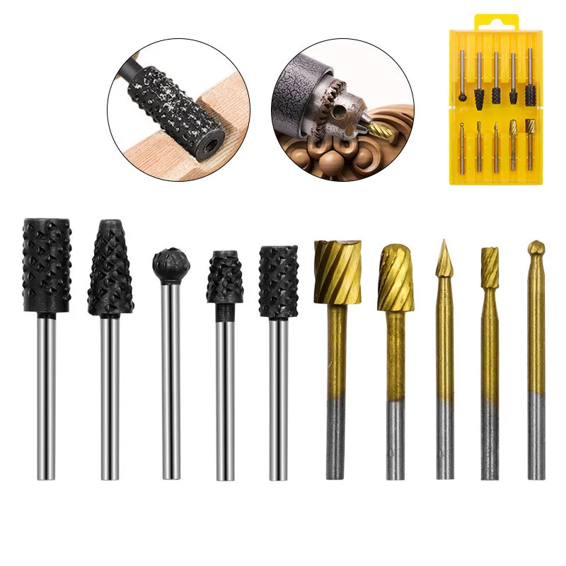 10Pcs 1/8 Inch Shank HSS Rotary File Woodworking DIY Root Carving Electric Grinding Head Engraving Milling Cutter Trimming Knife |