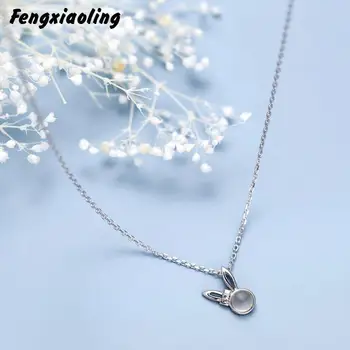 

Fengxiaoling New Fashion 925 Sterling Silver Necklace Opal Cute Rabbit Pendant Necklaces For Women Fashion Party Jewelry
