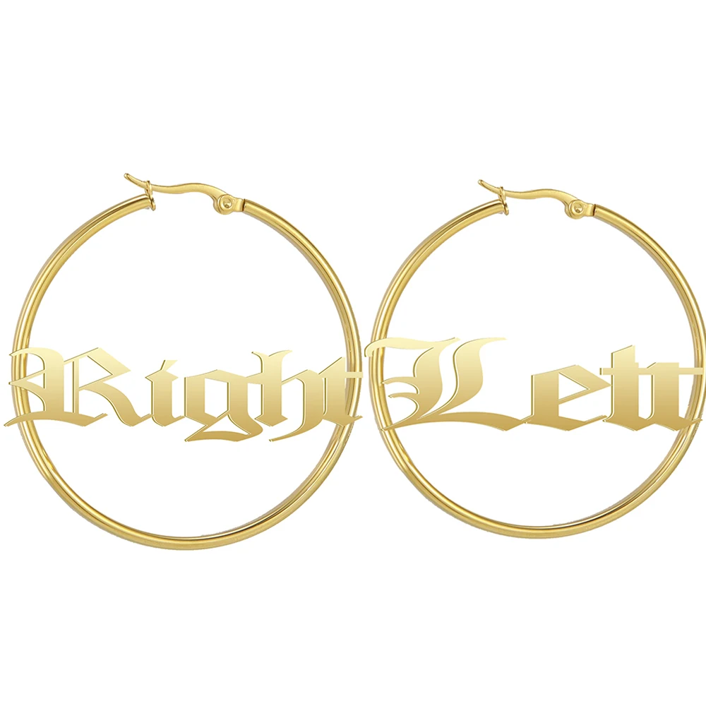 

Personalized Custom Two Names Earrings For Women Right Left Gabygirl Angel Hiphop Big Circle Customize Nameplate Earring
