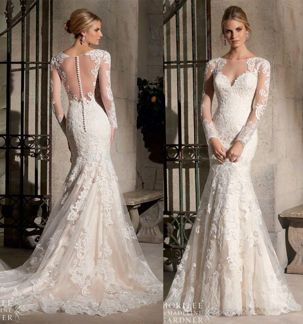 

Vestido de noiva sereia rendas managa longa long sleeve mermaid bridal gown with court train lace mother of the bride dresses