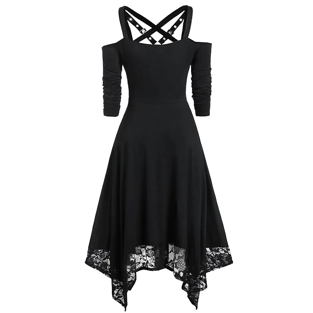 Women Halter Black Gothic Dress Summer Sexy Cold Shoulder See Though Mini Dresses Cute Japan Girl Hollow Goth Short Dress