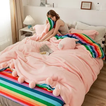 

2020 new cute princess wind rabbit cashmere four-piece crystal velvet thick warm and comfortable bedding