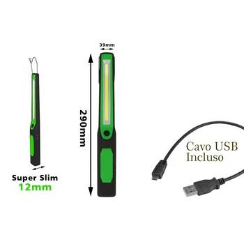 

CARALL JF8178 Slim 12mm rechargeable lamp torch Led Workshop 2W Cob Led Portable front hook and magnet color green