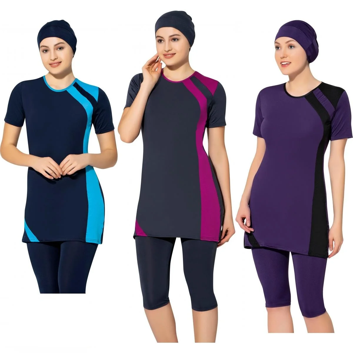 Half Sleeve Piece Semi Burkini Muslim Swimwear 36 52 Plus Size Hijab