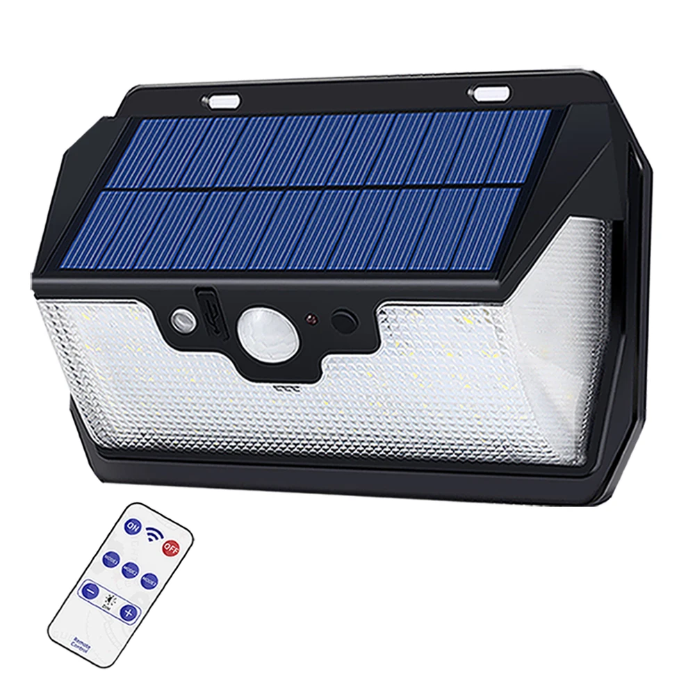 

55 Led-Solar-Garden-Wall-Light Remote-Control Three-Modes USB Rechargeable Outdoor 3 side Lighting