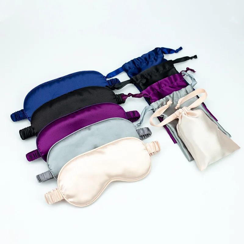 

Currently Available Imitated Silk Fabric Eye Patch Drawstring Cloth Bag Combination Travel Set Mulberry Silk Sleep Eyeshade Cust