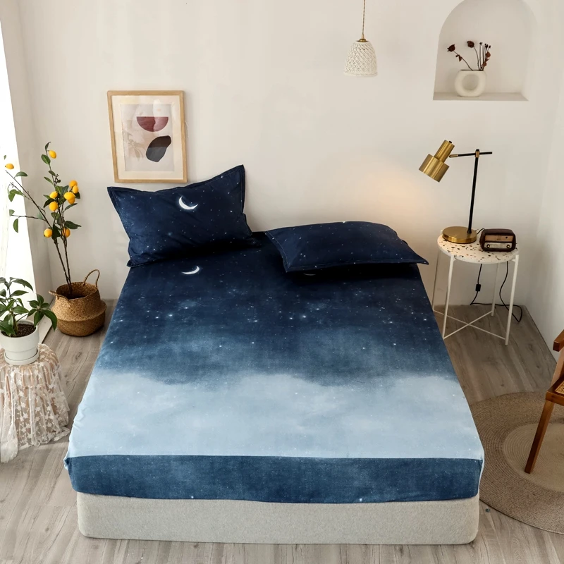 Pillowcases with Elastic Sheets Details about   3 Pcs Bed Sheet Blue Night Sky Reactive Sheets 