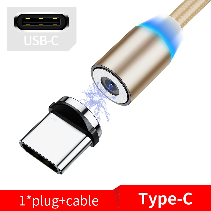 Магнитный кабель Олаф для быстрой зарядки, кабель Micro usb type C, магнитное зарядное устройство для Iphone 7 11 samsung S10 Xiaomi USB-C светодиодный шнур для телефона - Цвет: Gold Type C