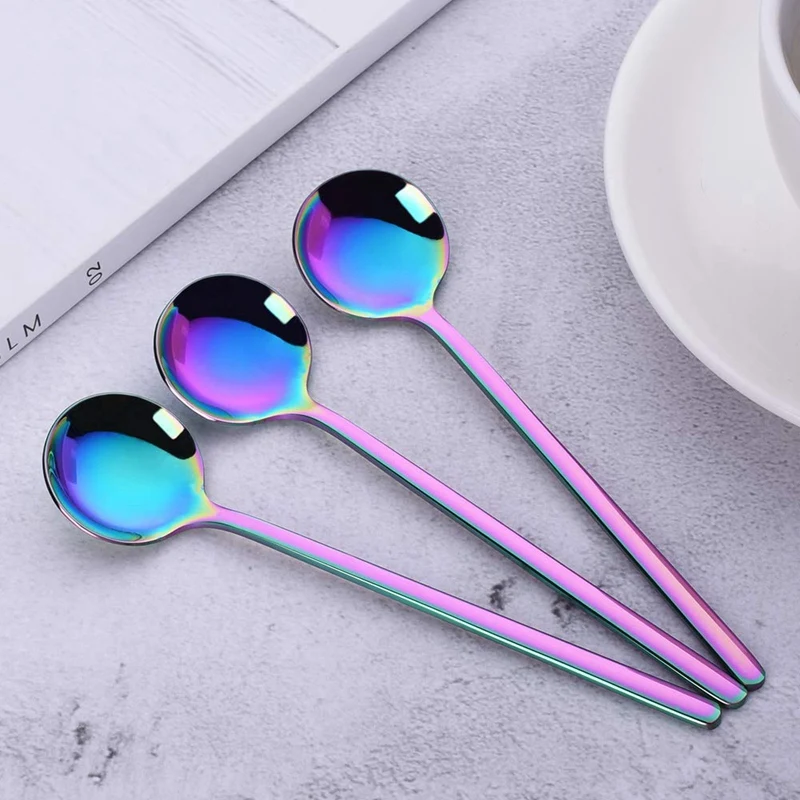 1 Set 8 Pcs Cute Small Coffee Spoons Stainless Steel Rainbow Demitasse Spoons for Tea Spoons Dessert Spoons Cutlery Set