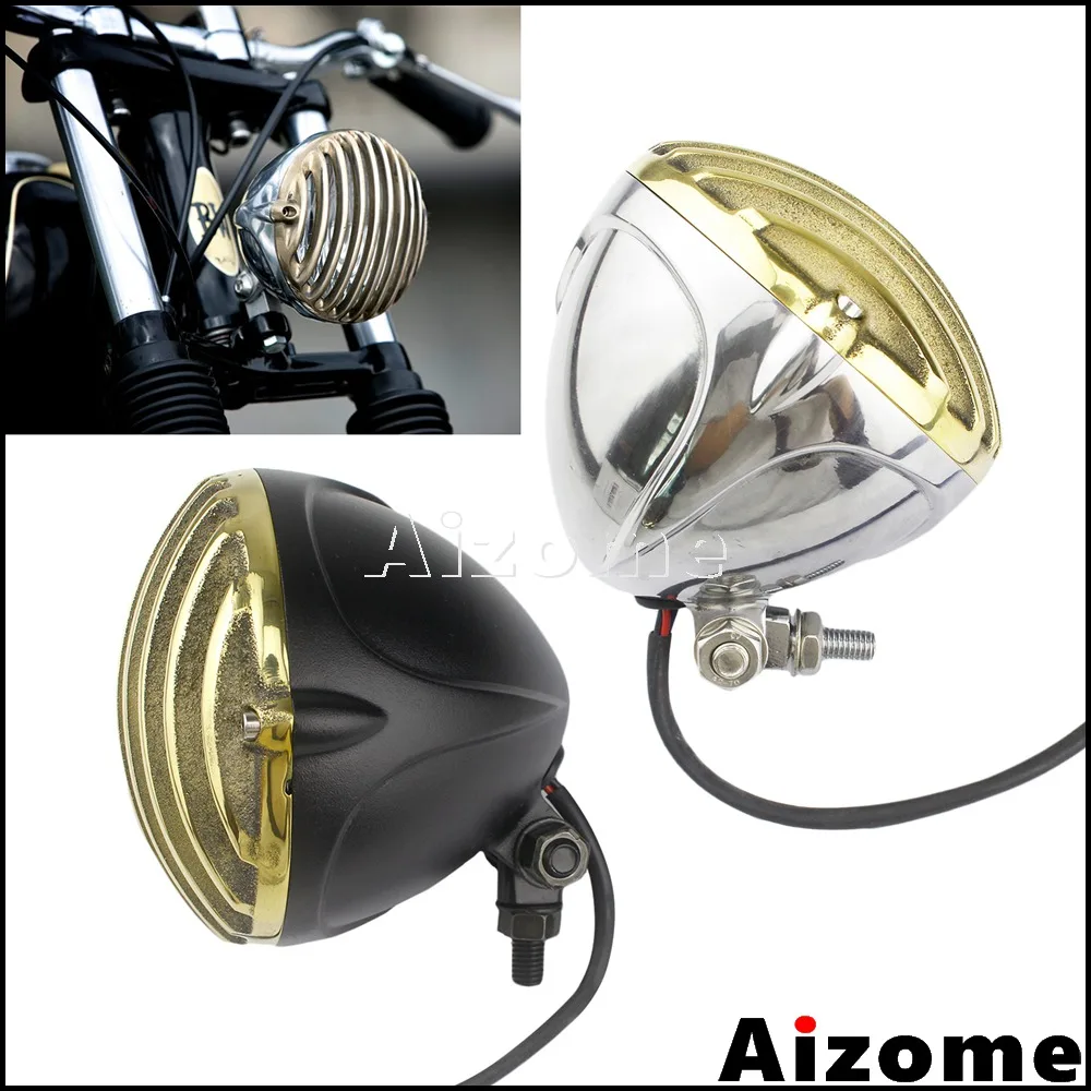 SCALLOPED BRASS HEADLIGHT MOTORCYCLE FINNED GRILL  4 CHOPPER BOBBER CUSTOM XL