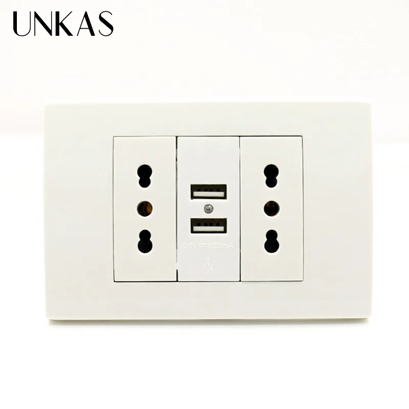 UNKAS 118mm*80mm Usb Wall Power Socket Plug Double Italian / Chile