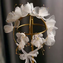Beautiful Silk Yarn Flower headband dreamy Earrings Exterior Style Wedding hair accessories for bride
