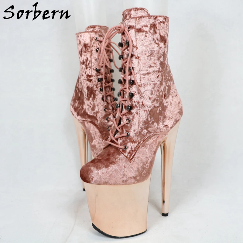 Sorbern/бархатные ботинки цвета шампанского с рисунком; женская пикантная обувь для танцев на шесте; обувь на высоком каблуке 8 дюймов; обувь для экзотических танцев; цвета на заказ
