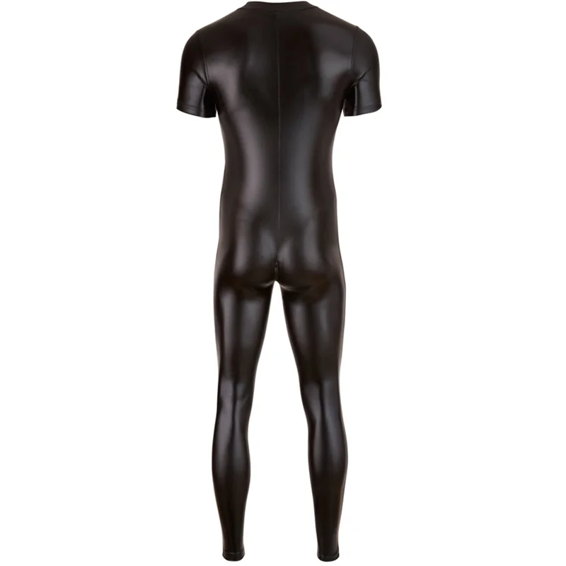 Сексуальный мужской комбинезон из искусственной кожи для мужчин, облегающий боди, комбинезон на молнии спереди с открытой промежностью, латексный костюм зентай, 3XL