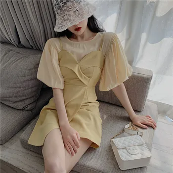 

ZOSOL Summer New Cross Personality Temperament Dress + Take Puffed Sleeves Short-Sleeved Shirts and Two-Piece Set