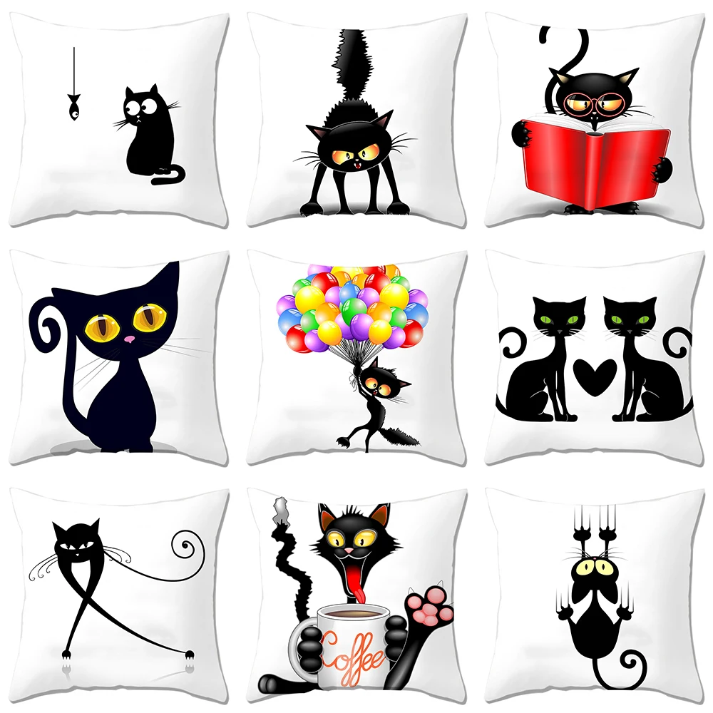 Homesky с милым рисунком кота наволочки Творческий черная кошка подушка чехол для дома декоративная подушка чехол размером 45*45 см