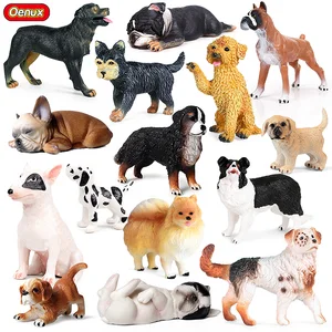 Oenux Baby Dog Animals Simulation Lovely Puppy Schnauzer Chihuahua Bulldog Boxer Model Action Figure PVC Figurines Toy For Kids