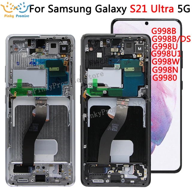 Vidro quebrado funcionando bem usado para samsung galaxy s21 ultra lcd com  quadro s21 ultra 5g g998f g998f/dslcd digitador da tela de toque -  AliExpress