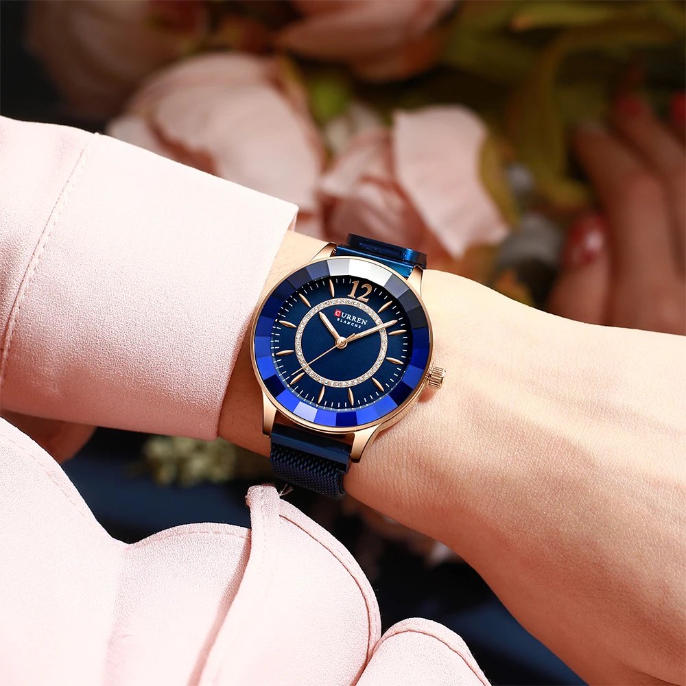 CURREN Женская мода горный хрусталь кварцевые часы стильный дизайн часы для женщин нержавеющая сталь девушка часы женские роскошные Reloj Mujer