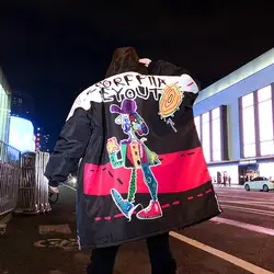 Американский Размер Уличная длинная парка мужские зимние Think Пальто Harajuku 2019 модные хип хоп забавные куртки с принтом мужские свободные DG276