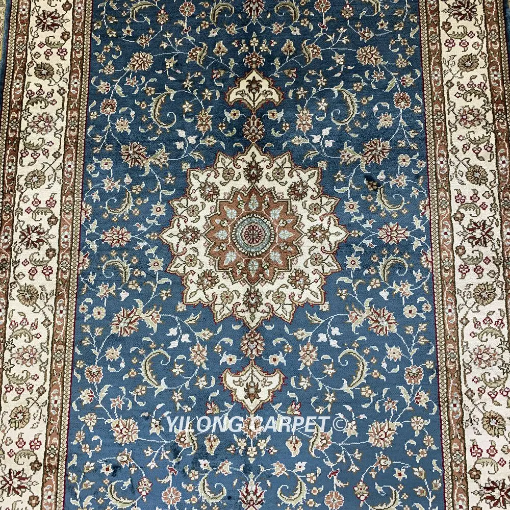 Yilong 2,7 'x4' персидский синий ковер с ручной вязкой изысканный турецкий ковер с Медальоном(HF204B